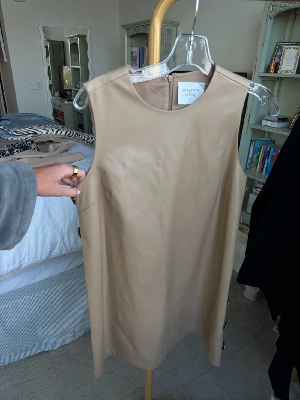 Minimal Sleeveless Tan Mini Dress - Picture 3 of 6